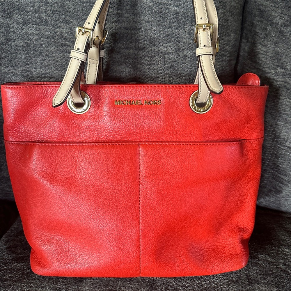 Michael Kors Vibrant Red Tote with Cream Accents
